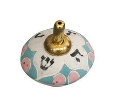 Load image into Gallery viewer, Hanukkah Chanukkah Dreidel Ceramic Colorful Pink, Green, Peach With Gold Plated Handle Design , Spinning Top. Hand Made By The Renown Artist Mali Hikri . Perfect &amp; Great Gift for Hanukkah Collectors K
