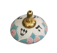 Hanukkah Chanukkah Dreidel Ceramic Colorful Pink, Green, Peach With Gold Plated Handle Design , Spinning Top. Hand Made By The Renown Artist Mali Hikri . Perfect & Great Gift for Hanukkah Collectors K