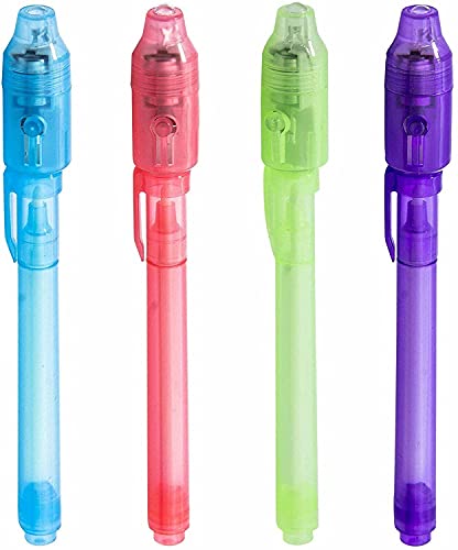 Qklovni 4 Invisible Ink Pens - Upgraded Spy Pen with UV Light Magic Marker - Thanksgiving, Halloween for Boys and Girls Gift Bag Toys for Fun Kids Birthday Party Bag Fillers Detective