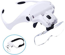 Load image into Gallery viewer, Glam Hobby h6902B Head Mount Magnifier with LED Head Light Bracket and Headband, 5 Replaceable and Interchangeable Lenses: 1.0X, 1.5X, 2.0X, 2.5X, 3.5X
