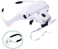 Glam Hobby h6902B Head Mount Magnifier with LED Head Light Bracket and Headband, 5 Replaceable and Interchangeable Lenses: 1.0X, 1.5X, 2.0X, 2.5X, 3.5X