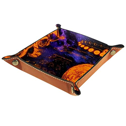 Folding Portable PU Leather Dice Tray Dice Rolling Tray Holder Storage Box for RPG DND Dice Tray and Table Games, Space Venus Saturn Jupiter Moon
