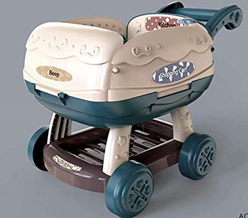 CUTE STONE Play Kitchen Mini Shopping Cart Toy with Music and Light,Color Changing Pretend Play Foods,Play Sink,Cookware Pots and Pans Playset,Role Play Simulated Cooking Set Gifts for Kids