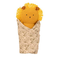 Manhattan Toy Embroidered Plush Lion Baby Rattle + Soft Cotton Burp Cloth, 16 x 16 Inches