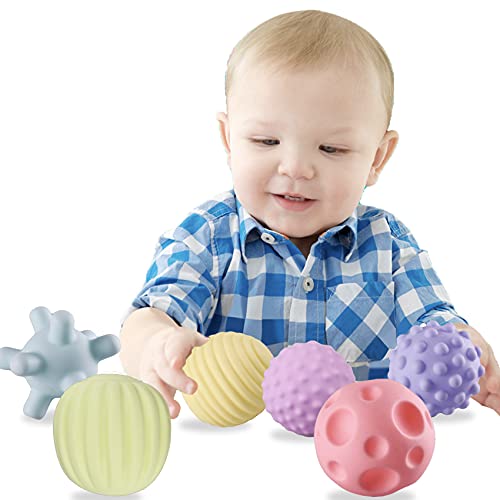 Sensory Balls for Baby Massage Stress Relief, Textured Multi Baby Balls Gift Sets,Water Bath Toys, 6 Spikey Sensory Squeeze Ball for Kids Toddlers(6 Pack)