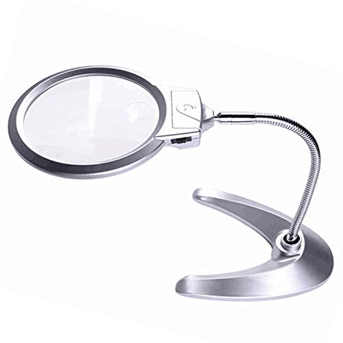 XYK Large 2X 5X LED Lighted Magnifier with Stand - Folding Design with 2 LED Lamp and Jumbo 5.5 Inch Lens - Best Hands Free Magnifying Glass with Light for Reading