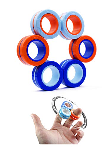 BESIACE Magnetic Finger Ring Stress Relief Magnet Toy Decompression Spinner Game Magic Ring Props Tools 3pcs/6pcs (6Pcs Multicolor)