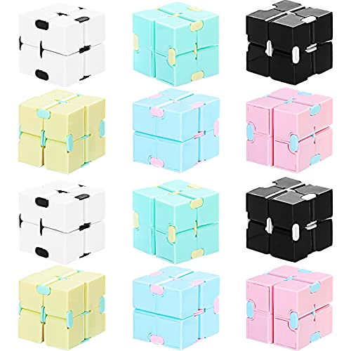 12 Pieces Infinity Cube Mini Fidget Blocks Mini Infinity Cube Desk Toy Sensory Tool Fidget Blocks Magic Puzzle Flip Cube for Teens Adults Birthday Favors (Macarons)