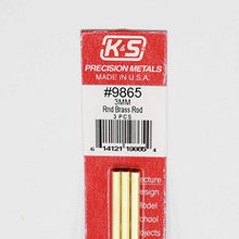 Load image into Gallery viewer, K&amp;S Precision Metals 9865 Round Brass Rod, 3mm Diameter X 300mm Long, 3 Pieces per Pack, Made in The USA
