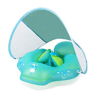 Relaxing Baby Swimming Float Ring with Removable Sun Protection Canopy, Anti-Slip Crotch, Add Tail Chamber Never Flip Over Baby Floats for Pool Accessory Air Pump and 2 Pool Toys for Toddler 3 M-6 Yrs