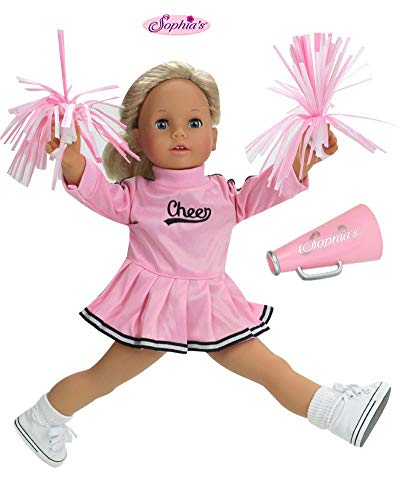 Sophia's 18 Inch Doll Cheerleader Clothes, Fits American Girl Dolls, Doll Cheerleader Dress Outfit Set with Pom Poms, Plus Megaphone