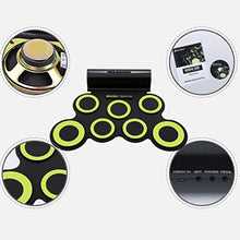 Load image into Gallery viewer, ARTIBETTER Roll Up Drum Kit wiht Speakers Practice Pad Tabletop Electronic Drum Pad Drumsticks Foldable Drum Set for Kids Green
