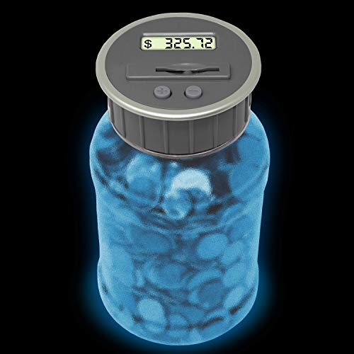 Teacher's Choice DE Digital Coin Bank Savings Jar by Automatic Coin Counter Totals All U.S. Coins Including Dollars and Half Dollars - Original Style, Glow in The Dark
