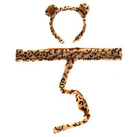 Kids Plush Leopard Headband Ears & Tail Jungle Safari Dressup Costume Set