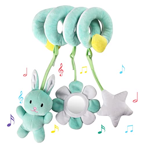 vocheer Hanging Toys for Car Seat Crib Mobile, Infant Baby Spiral Plush Toys for Crib Bed Stroller Car Seat Bar, Green Rabbit