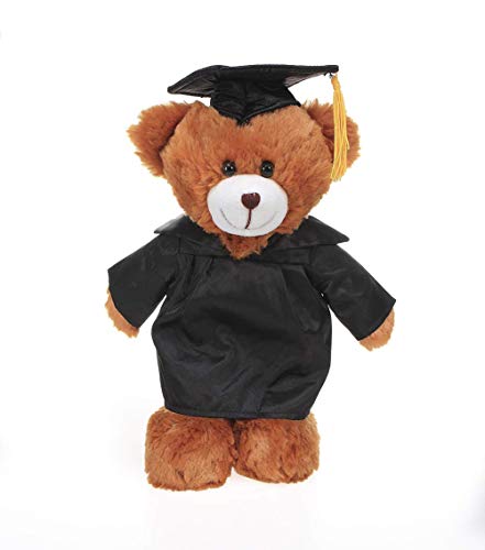 Plushland Brown Bear Plush Stuffed Animal Toys Present Gifts for Graduation Day, Personalized Text, Name or Your School Logo on Gown, Best for Any Grad School Kids 12 Inches(New Black Cap and Gown)