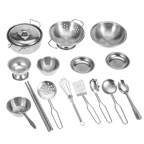 Kitchen Pretend Play Toys, Boys and Girls Kitchen Toys Stainless Steel Cookware, Utensils Pan Toys Set for Children(16pcs)