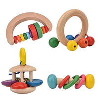 Baby Rattles Toys, Smooth Surface Non-Toxic & Safe Early Educational Toys, 4Pcs Wooden Colorful for Newborn Baby Girl Baby Boy for 3 + Years