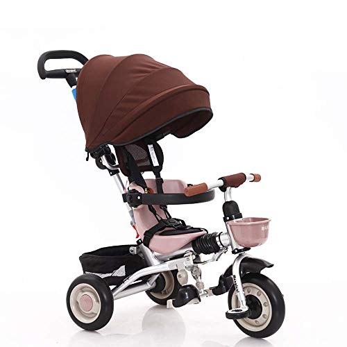 Moolo Baby Trikes with Parent Handle, Rain Cover Kids Children Toddler Tricycle Ride on 3 Wheels Bike Canopy Foldable Foot Pedal Multi-Function Maximum (Color : Khaki)