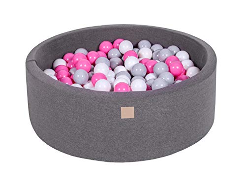 MEOWBABY Foam Ball Pit 35 x 11.5 in /200 Balls Included ? 2.75in Round Ball Pit for Baby Kids Soft Children Toddler Playpen Made in EU Dark Grey: Grey/White/Light Pink