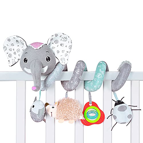 Ebrima Baby Pram Crib Activity Spiral Plush Toys & Stroller Toy & Car Seat Hanging Toys & Animal Education Plush Toys (Gray Elephant)