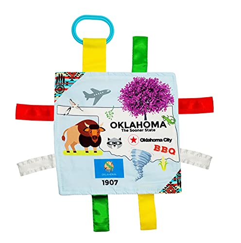 The Learning Lovey U.S. State Facts Sensory Tag Crinkle Stroller Toy for Baby (Oklahoma)