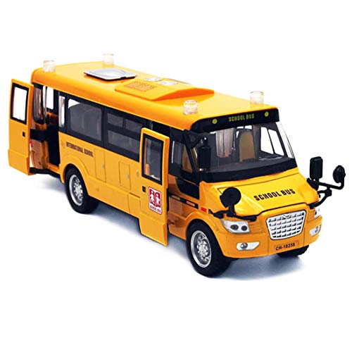 Tipmant Alloy School Bus Model Toys Pull Back Vehicle Car Broadcasting Sound & Music, Lights, Moveable Doors Kids Birthday