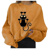 long sleeve shirts womens halloween cat printed tees crewneck fall sweatshirts cropped sweater Orange