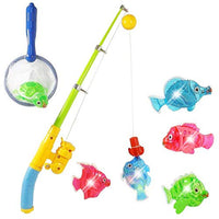 Liberty Imports Magnetic Light Up Fishing Bath Toy Set for Kids - Rod and Reel with Sea Turtle and 5 Unique Fish - Ideal for Kids Age 3, 4, 5, 6 Year Old Boys, Girls