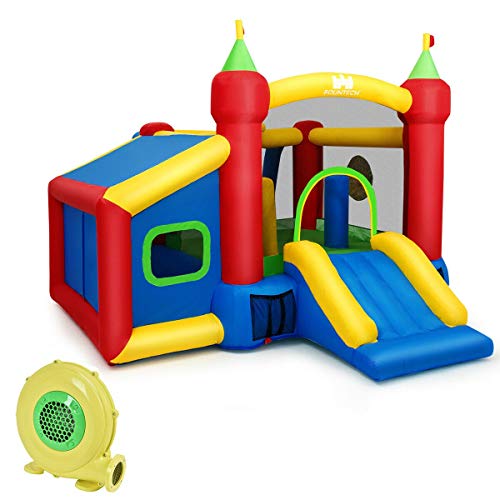 WATERJOY Kids Inflatable Castle,Jungle Kangaroo Slide Jumping Castle with 480W Blower,Bounce House Castle with Storage Bag for Outdoor Indoor Home Playground Garden Children Play