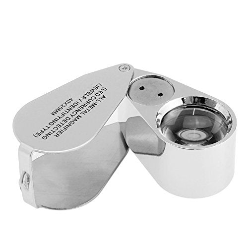 40X Illuminated Jeweler LED UV Lens Loupe Magnifier with Metal Construction and Optical Glass, with Kare and Kind Retail Package (40X x 25 mm, Silver)