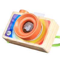 Wooden Mini Baby Camera Toy Rainbow Color with Multi-Prisms Lens for Toddlers and Kids, Wood Pretend Play Camera Toy