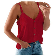 Load image into Gallery viewer, HIRIRI Women V Neck Button Down Tank Top Sleeveless Spaghetti Strap Camisole Loose Casual Summer Blouse Red
