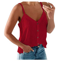 HIRIRI Women V Neck Button Down Tank Top Sleeveless Spaghetti Strap Camisole Loose Casual Summer Blouse Red