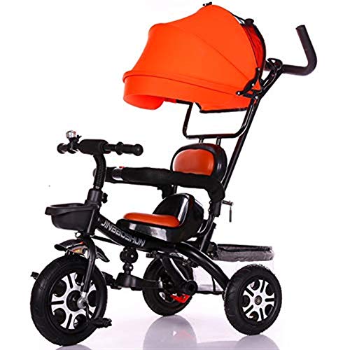 Moolo Tricycle for Kids,Folding Stroller Kids Trike Detachable Canopy Pushing Handle Learning Bike Maximum Weight 30 (Color : Purple)
