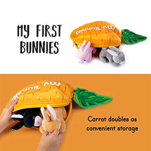 Load image into Gallery viewer, My Bunnies Plush Toy Set | Includes 4 Talking Fluffy Rabbits | Gray, Tan, Pink, and Black Bunnies with A Plush Carrot Shaped Carrier | Great Gift for Baby and Toddler Girls or Boys
