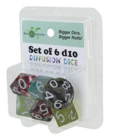 Set of 6 Extra Large high-Visibility 10-Sided (d10) dice in Assorted Diffusion Colors