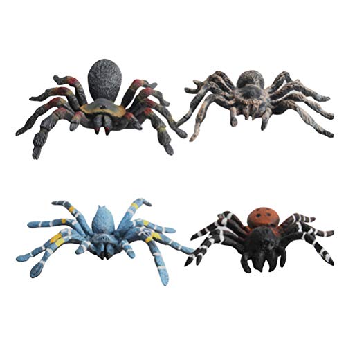 PRETYZOOM 4 Piece Simulation Spider Plastic Insect Model Toy Fake Spiders Creepy Lifelike Spiders Horror Decorations Prank Props for Halloween Party Favors