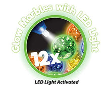 Load image into Gallery viewer, Marble Genius Glow Marble Run Marbles - 50 Marbles (12 Light-Up/Flashing, 12 Glass Glow, &amp; 26 Plastic Glow) + LED Light Included
