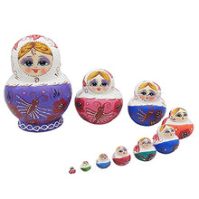 Load image into Gallery viewer, KOqwez33 Russian Wood Stacking Nesting Dolls Set,1 Set Multifunctional Matrioska Toy Handmade Purple Butterfly Animation Girl Face Matrioska Doll for Entertainment - 1 Set
