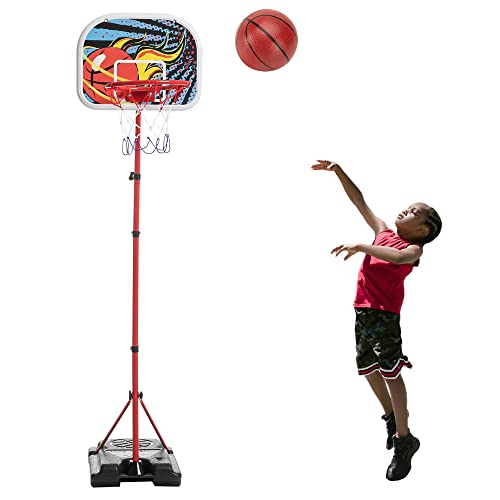 6 Feet Kids Adjustable Basketball Hoop, Portable Basketball Hoop for Kids Teenagers Youth and Adults with Stand Base for Indoor and Outdoor Basketball Games Lawn and Yard Activity