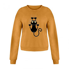 Load image into Gallery viewer, long sleeve shirts womens halloween cat printed tees crewneck fall sweatshirts cropped sweater Orange
