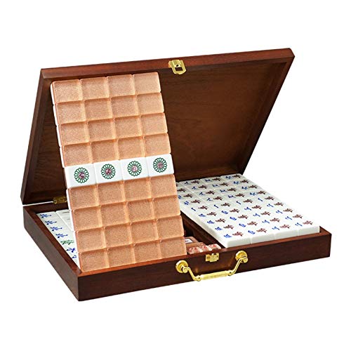 MASHUANG Chinese Mahjong Game Set, 144 Tiles Wooden Case Leather Mat 4 Dice, Four Players Family Game, New Year Gift, 40 x 31 mm, Orange