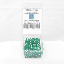 Load image into Gallery viewer, Green Transparent Dice with White Pips Square Corners D6 12mm (1/2in) Pack of 50 Wondertrail
