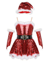 Load image into Gallery viewer, CHICTRY Girls&#39; Mrs Claus Costume Sparkle Sequins Christmas Santa Tutu Princess Party Dresses with Hat&amp;Sleeves Sr01 Red&amp;White 5-6 yr
