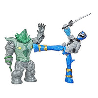 Power Rangers Dino Fury Battle Attackers 2-Pack Blue Ranger vs. Shockhorn Kicking Action Figure Toys with Accessory Inspired by TV Show Ages 4 and Up