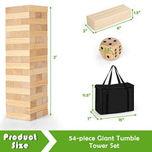 Load image into Gallery viewer, Costzon Giant Tumbling Timber Toy, 54 PCS Wooden Block Stacking Game w/ Convenient Carrying Bag, Attached Dice, Curved Edge, Solid Pine Wood, Perfect for Wedding, Game Night, Family Gathering, Natural
