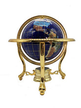 Load image into Gallery viewer, Unique Art 10-Inch by 6-Inch Blue Lapis Ocean Table Top Gemstone World Globe with Gold Tripod

