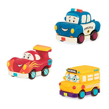 Load image into Gallery viewer, B. toys by Battat - Mini Pull-Back Vehicles Set, Bus &amp; Cars, Multi, 3Pc Hot Rod, School Bus, Police Car
