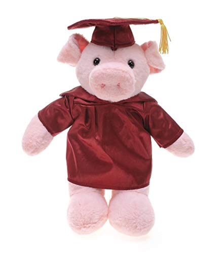 Plushland Pig Plush Stuffed Animal Toys Present Gifts for Graduation Day, Personalized Text, Name or Your School Logo on Gown, Best for Any Grad School Kids 12 Inches(Red Cap and Gown)